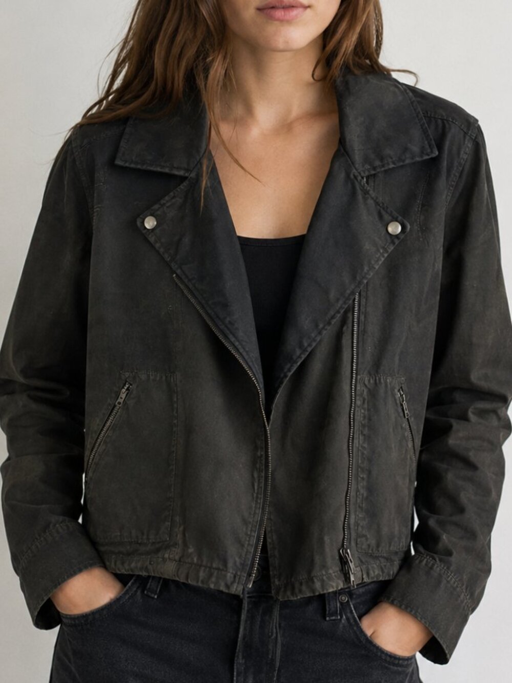Dolce Vita Canvas Green & Black Moto Shell Jacket